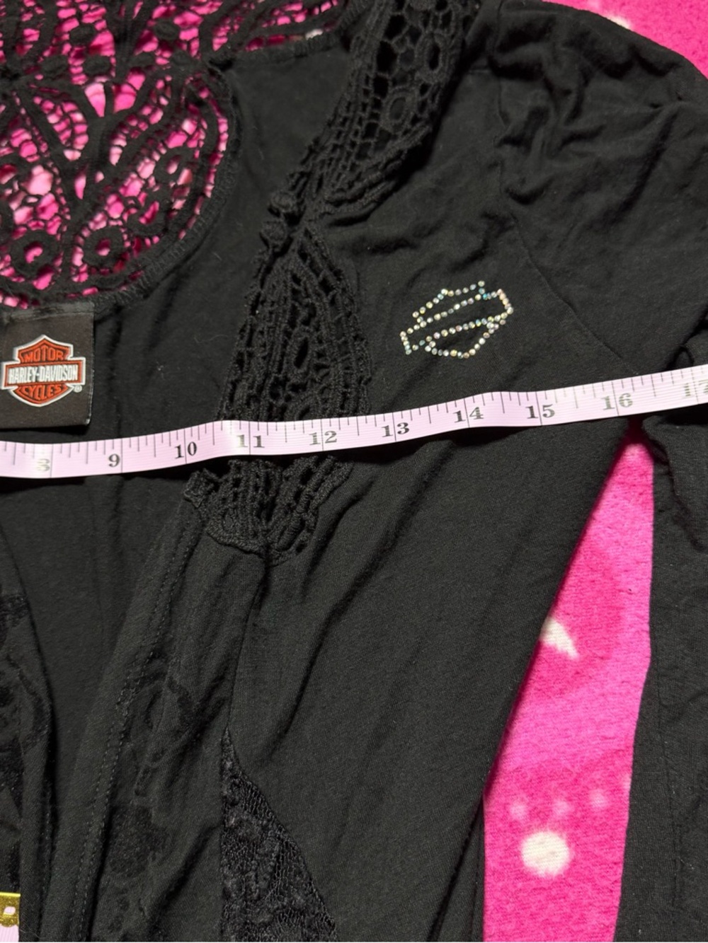 Harley Davidson Black Rhinestone Lace Lightweight Cardigan - Picture 4 of 7